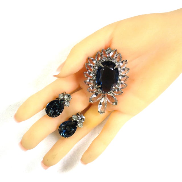Vintage Designer Juliana Sapphire Crystal Brooch Set 1960s For Sale - Image 12 of 12