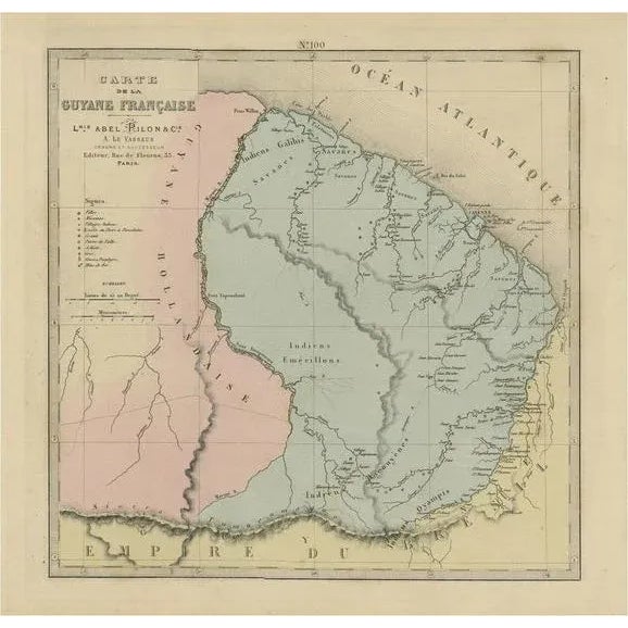 Antique Engraved Map of French Guiana, 1876 For Sale - Image 6 of 6