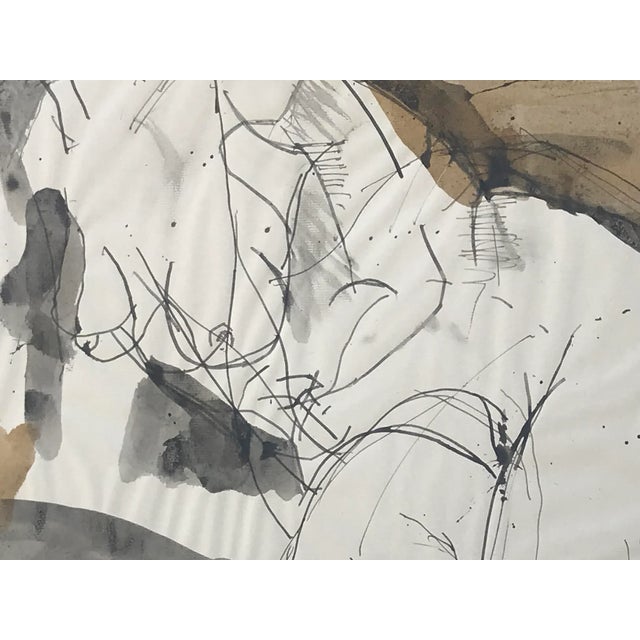 Vintage Figurative Abstract Watercolor and Ink Drawing by Gerard Haggerty 1967 For Sale - Image 4 of 6