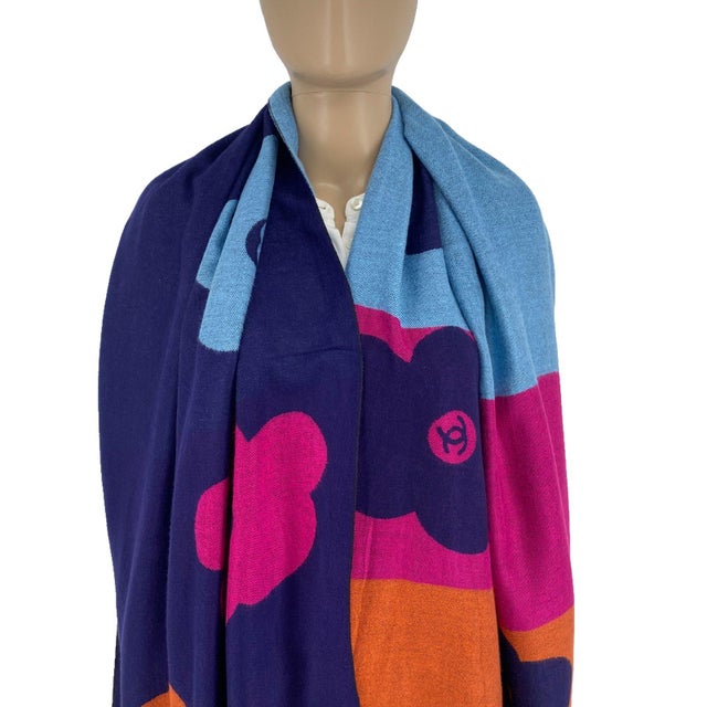 French Chanel 50% Silk 50% Wool Multicolour Scarf Shawl For Sale - Image 3 of 9