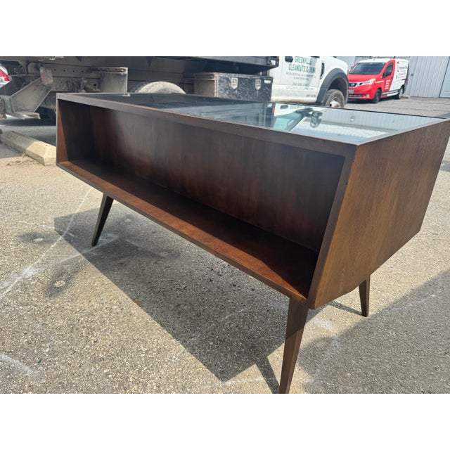 Rare Mid Century Modern Franz Ehrlich teak executive desk, professionally refinished in a rich espresso finish and...