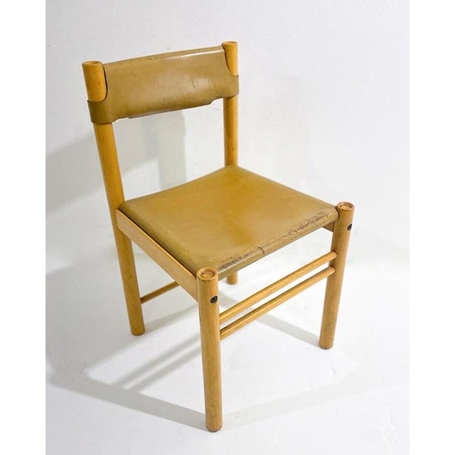 Mid-Century Modern Wood and Leather Chairs, Italy, 1960s, Set of 6 For Sale - Image 3 of 6