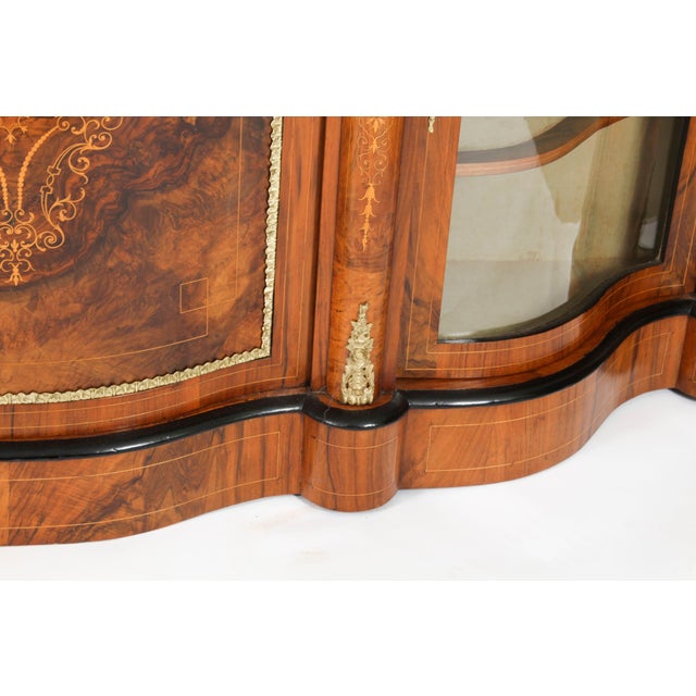 Antique Victorian Serpentine Burr Walnut Marquetry Credenza, 19th Century For Sale - Image 9 of 18
