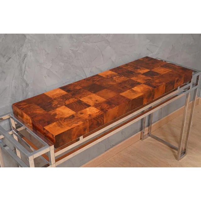 Chrome and Wood Console Table by Aldo Tura, 1970s For Sale - Image 6 of 13