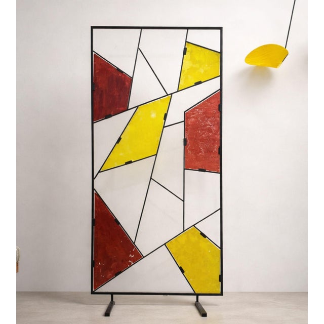 Mid-Century Modern Geometric Room Divider with Textured Colored Glass, 1970s For Sale - Image 16 of 16