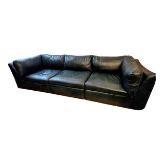 Stickley Modular Green Leather Sofa For Sale