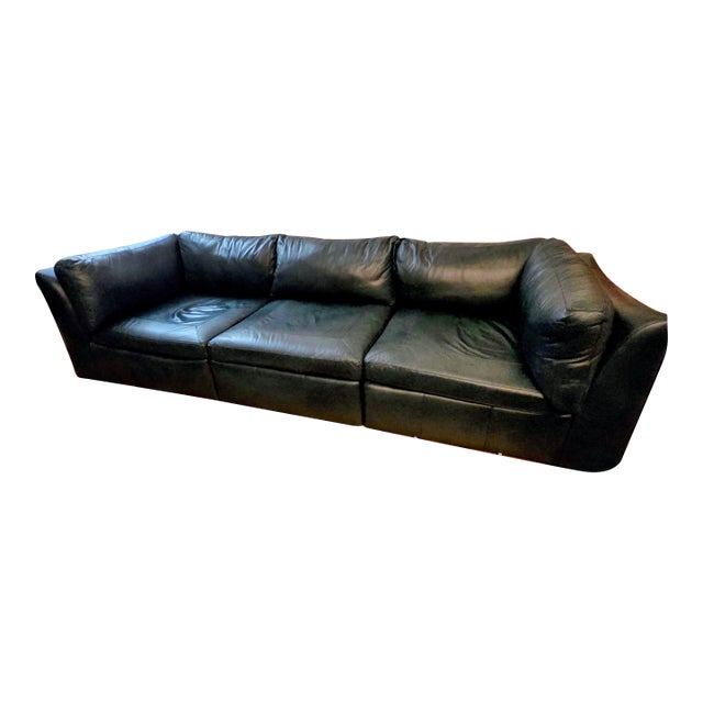 Stickley Modular Green Leather Sofa For Sale