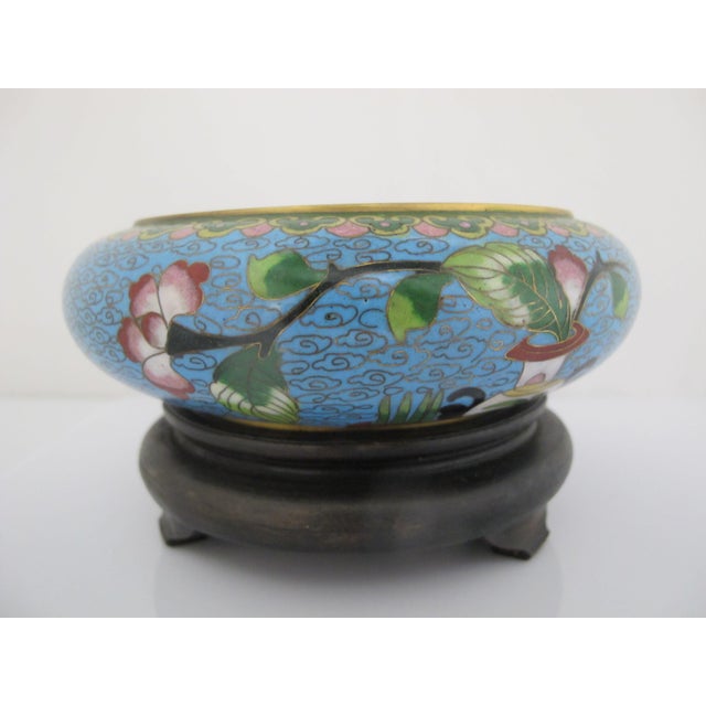 Early 20th Century Chinese Turquoise Cloisonne Vase Flower Brush Washer Bowl Custom Stand For Sale - Image 5 of 16