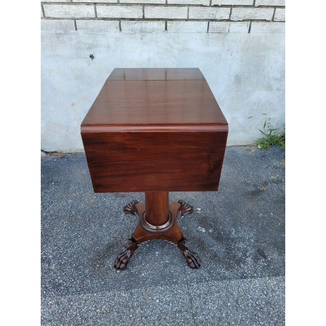 19th Century Mahogany Empire Drop Leaf End Table Hand Carved For Sale - Image 4 of 11