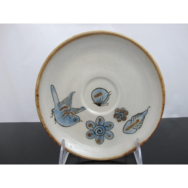 Farmhouse Ken Edwards El Palomar Blue Bird Tonala Mexico Folk Art Coffee Tea Cup & Saucer For Sale - Image 3 of 11