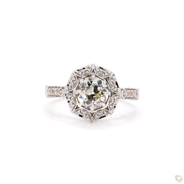 Antique Design 1.07 Carat Old European Cut Diamond Gold Ring, Size 6.5 For Sale - Image 4 of 9
