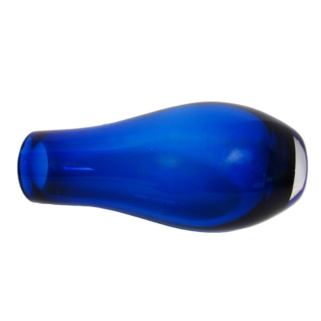 Glass Mid-Century Blown Glass Vase Cobalt Blue 9" For Sale - Image 7 of 11