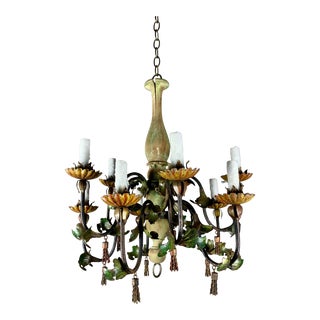 Italian Painted Wood and Iron Chandelier C. 1940 For Sale