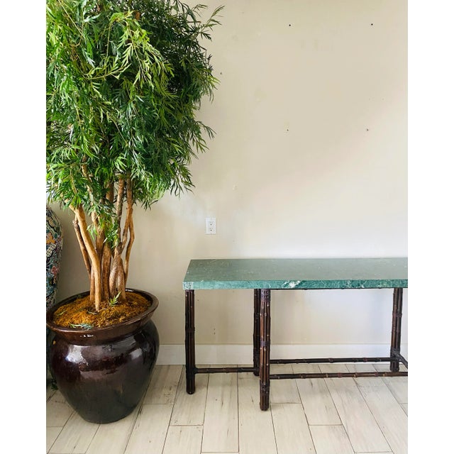 Contemporary McGuire Organic Modern Bamboo Rattan Console With Italian Marble Top For Sale - Image 3 of 11