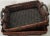 Wood Lattice Surface Dark Brown Bamboo Trays W/ Wooden Handles - a Pair For Sale - Image 7 of 8