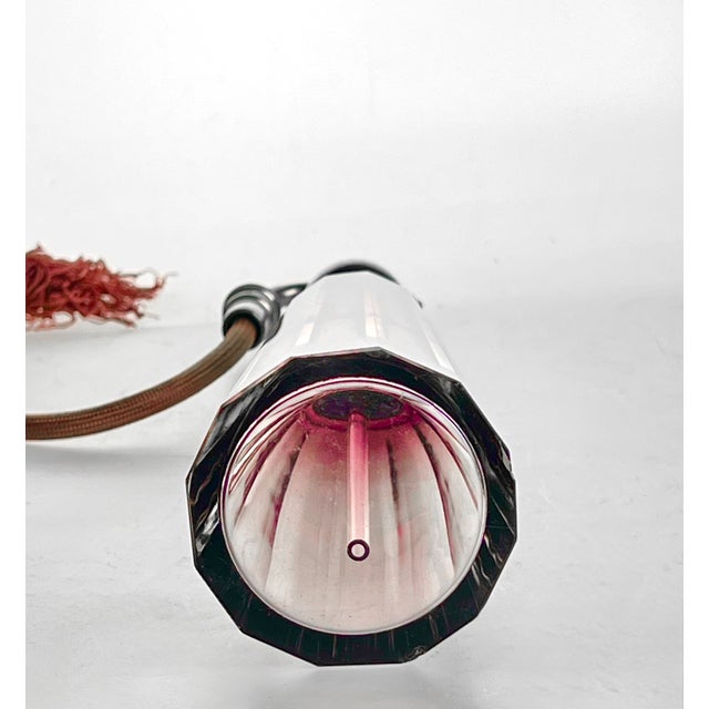 Mauve !930s Hermès Vanity Set, Aubergine Cut Crystal Atomizer & Matching Silver Lidded Container For Sale - Image 8 of 9