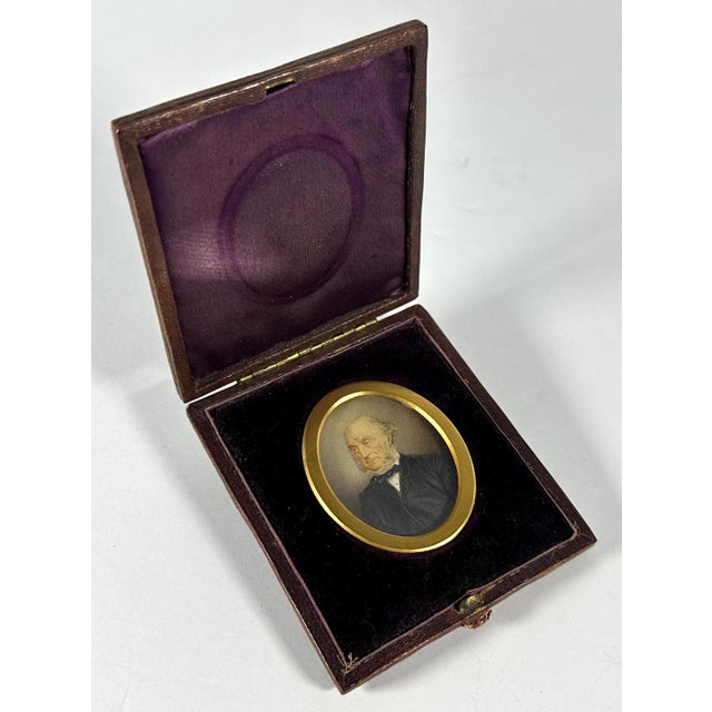 Antique Miniature Portrait Painting of Gentleman in Original Presentation Case The case measures approx. 3 inches X 3 1/2...