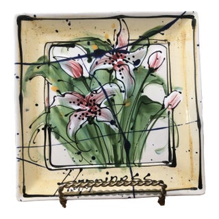 Mid 20th Century Platter by Donna Toohey Glazed Iris Pattern Artist Signed For Sale