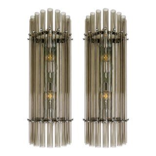 Contemporary Modern Smoked-Fumè Glass Pipes Wall Sconces-Set of Two For Sale