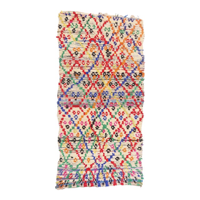 Vintage Azilal Boucherouite Moroccan Rug, 04'08 X 09'01 For Sale
