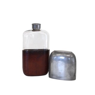 English WWII Leather and Pewter Flask For Sale
