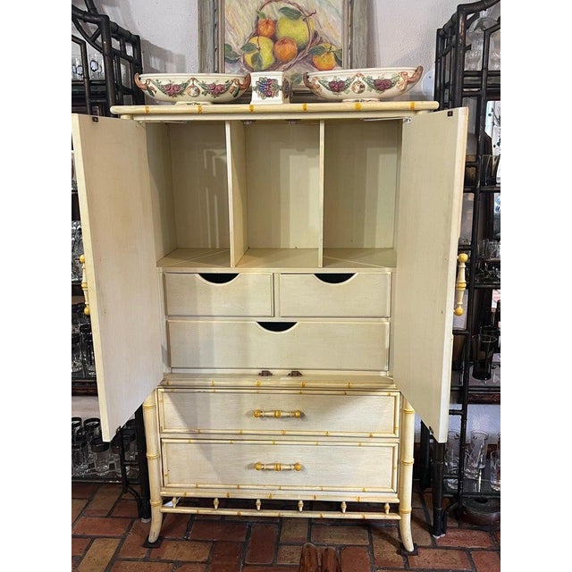 Yellow 1970's Faux Bamboo Yellow Armoire by Century Furniture For Sale - Image 8 of 18