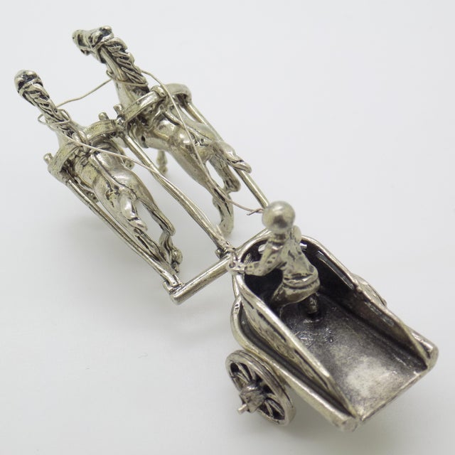 Metal Vintage Italian Handmade Silver Roman Biga Chariot with Horses Figurine, Tuscany, 1970s For Sale - Image 7 of 13