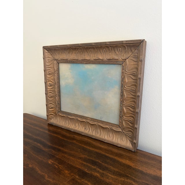 A beautiful antique hand-painted gilt wood framed oil on canvas painting of a cloudscape USA, Mid-19th Century Measures:...