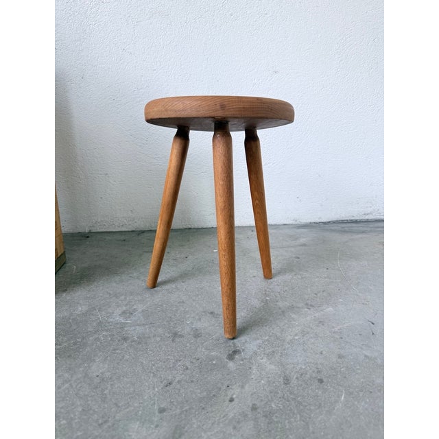 Brown Golden Oak Tripod Stool, 1960s For Sale - Image 8 of 15
