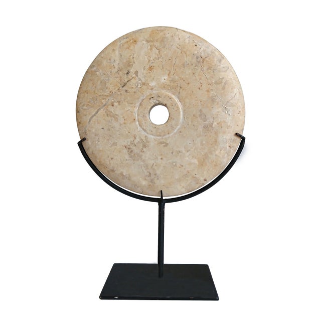 Hand-Carved Indonesian Marble Disk on Stand For Sale - Image 11 of 15