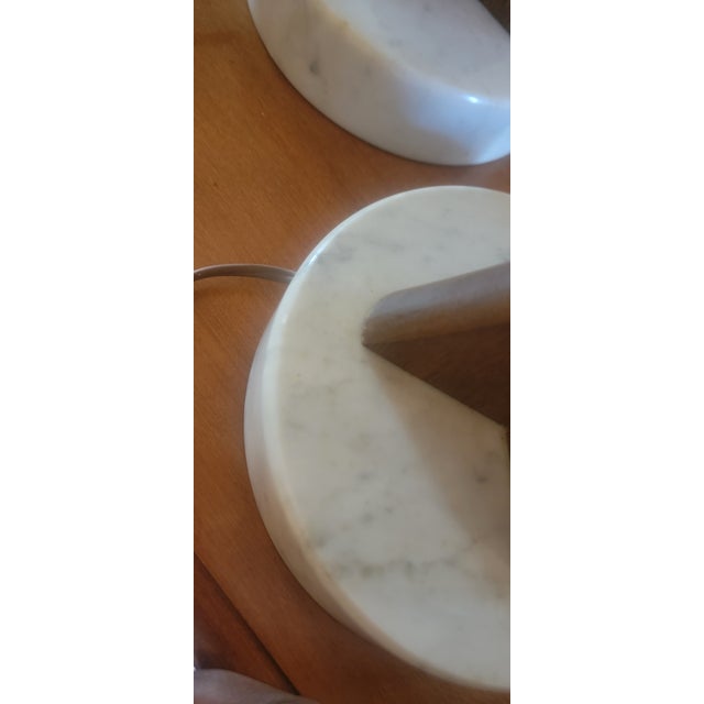 1960's Sculptural Mid-Century Wood Table Lamps With Carrara Marble Base - A Pair For Sale - Image 10 of 18