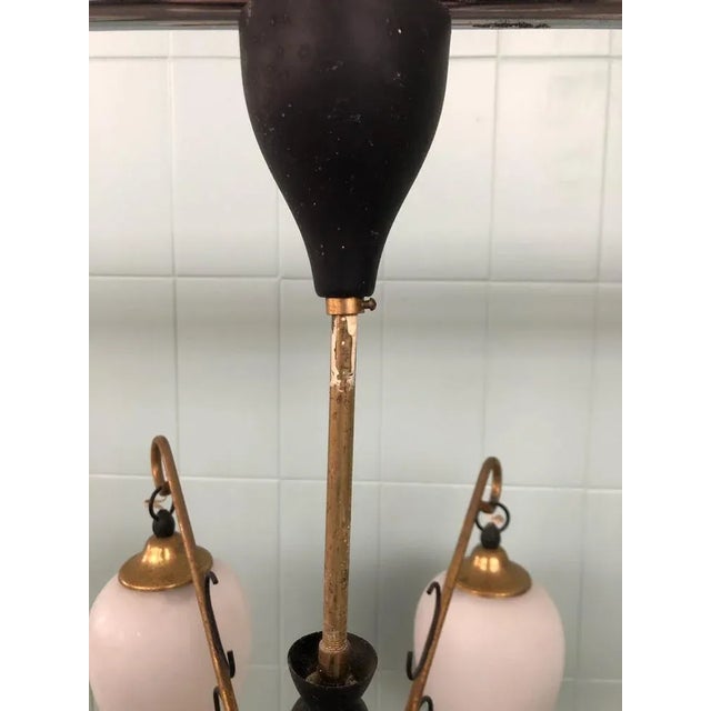 1950s Pendant Light in Brass, Aluminum and Opaline Glass in the style of Stilnovo, Italy, 1950s For Sale - Image 5 of 10