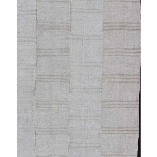 Modern Square Vintage Paneled Flat-Weave With Modern Design in White and Neutral Tones For Sale - Image 3 of 13