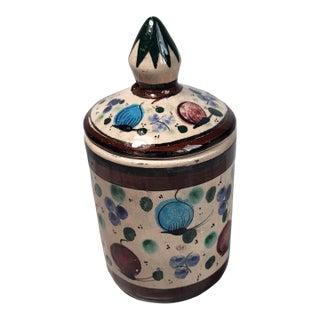 Vintage Mexico Tonala Stoneware Pottery Lidded Jar Folk Art For Sale
