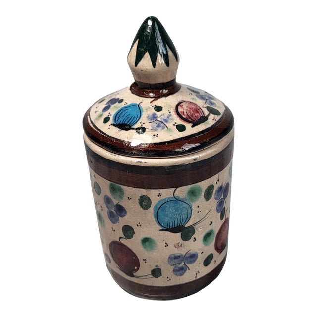 Vintage Mexico Tonala Stoneware Pottery Lidded Jar Folk Art For Sale