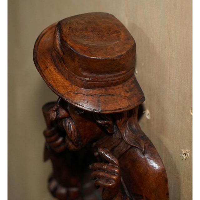 Wood Antique Black Forest Folk Art Wall Mirror of Chap with Bee on Nose For Sale - Image 7 of 18