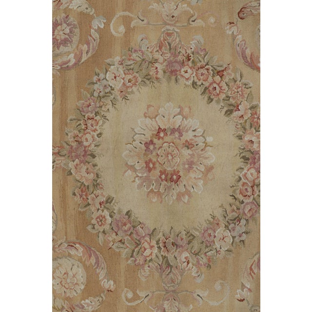 Traditional Rug & Kilim’s Aubusson Style Rug in Light Gold and Cream With Floral Medallion For Sale - Image 3 of 7
