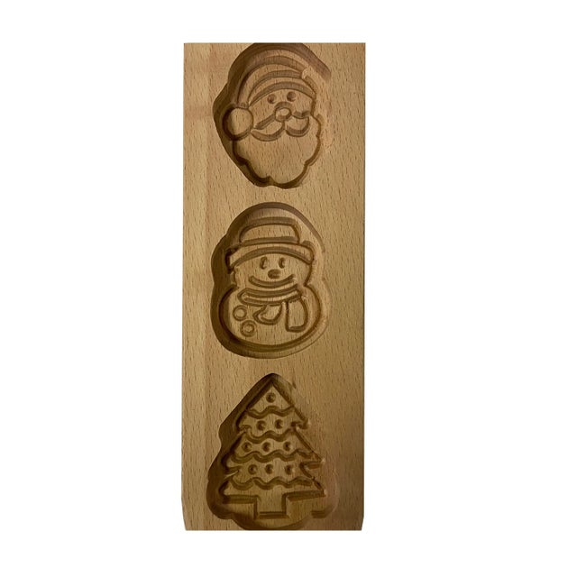 Chinese 2 Pieces Wood Santa Tree Gourd Pattern Cake Soap Mold Board For Sale - Image 3 of 6