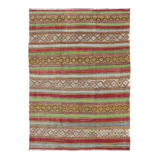 Fine Weave Turkish Kilim With Embroidery For Sale