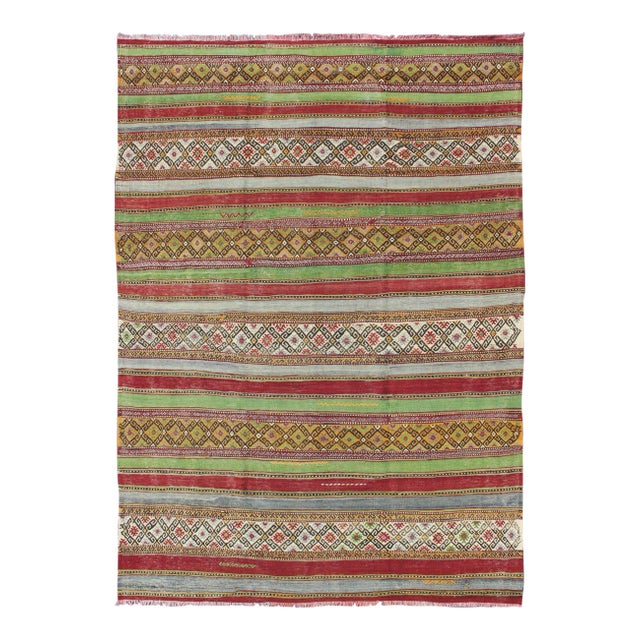 Fine Weave Turkish Kilim With Embroidery For Sale