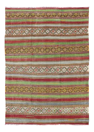 Fine Weave Turkish Kilim With Embroidery