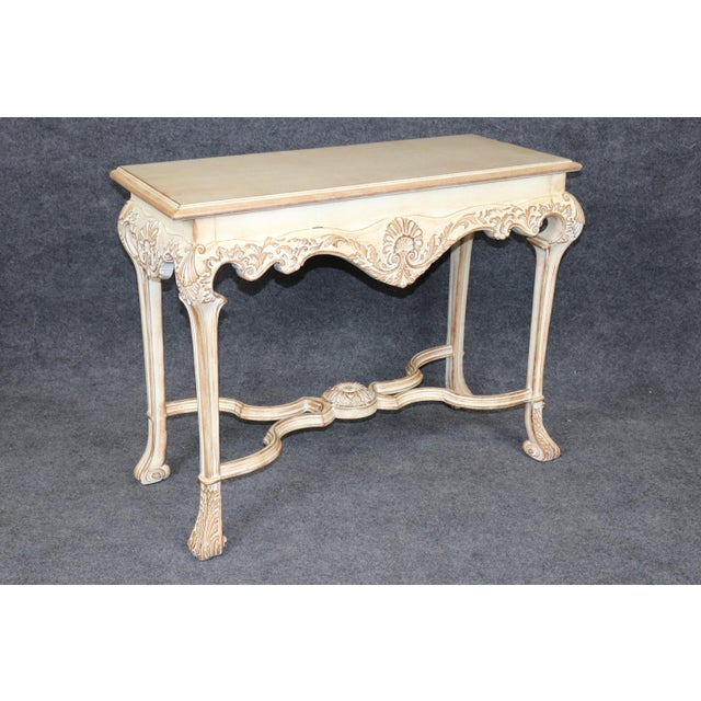 Mid 20th Century Louis XV Style Distressed Painted Console Table For Sale - Image 5 of 14