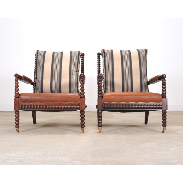 Campaign Pair of Ralph Lauren New Bohemian Leather Spindle Chairs For Sale - Image 3 of 18