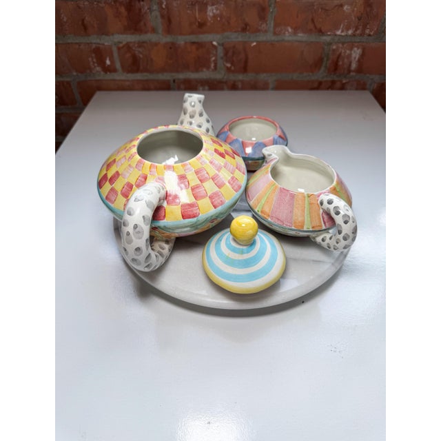 Vintage Hand Painted MacKenzie Childs Tea Set in “High Tea Time” Pattern For Sale - Image 9 of 12