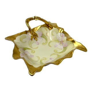 Antique Bawo & Dotter Elite Works Limoges France Nappy Handled Floral Dish For Sale
