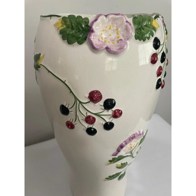 Ceramic 1980s Tall Ceramic Floral Floor Vase or Umbrella Stand For Sale - Image 7 of 13