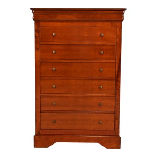 Grange French Louis Philippe Carved Cherry Wood Highboy Dresser or Chest of Drawers For Sale