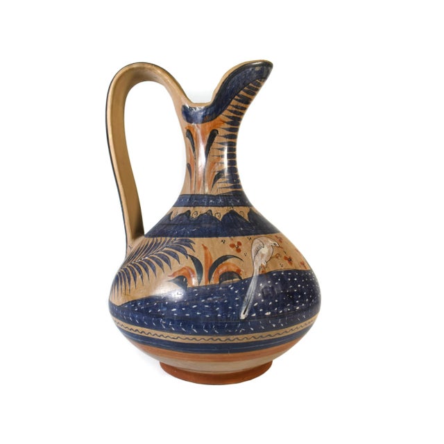 Vintage Large Mexican Folk Art Hand-Painted Tonala Pottery Water Jug Pitcher For Sale - Image 10 of 10
