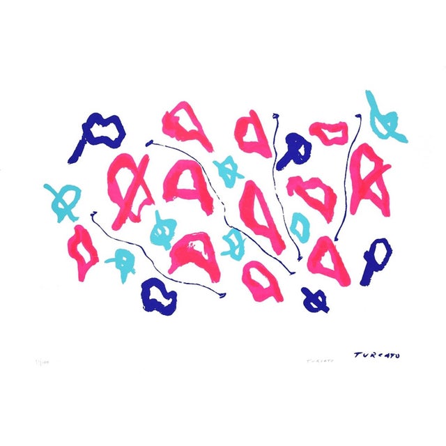 Untitled is a brightly colored lithograph realized by the contemporary Italian artist Giulio Turcato in 1976. Hand-signed...