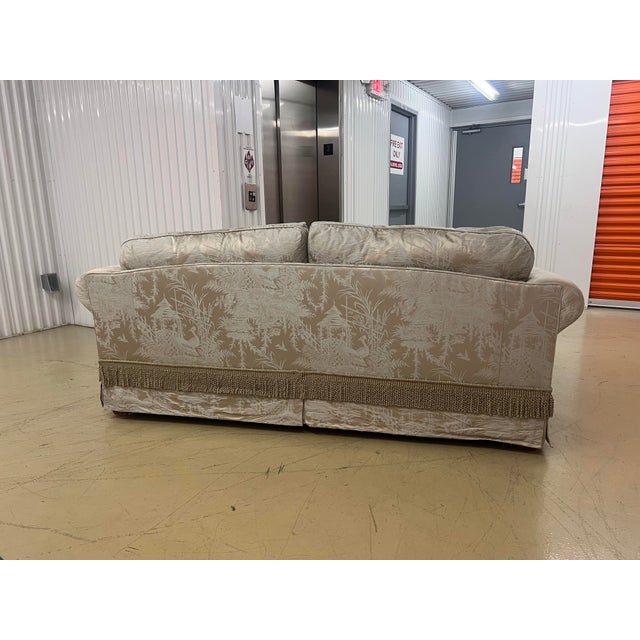 Custom designed Lawson style 2 cushion seat & detached pillow back attributed to Beacon Hill 100% Silk Chinoiserie fabric...